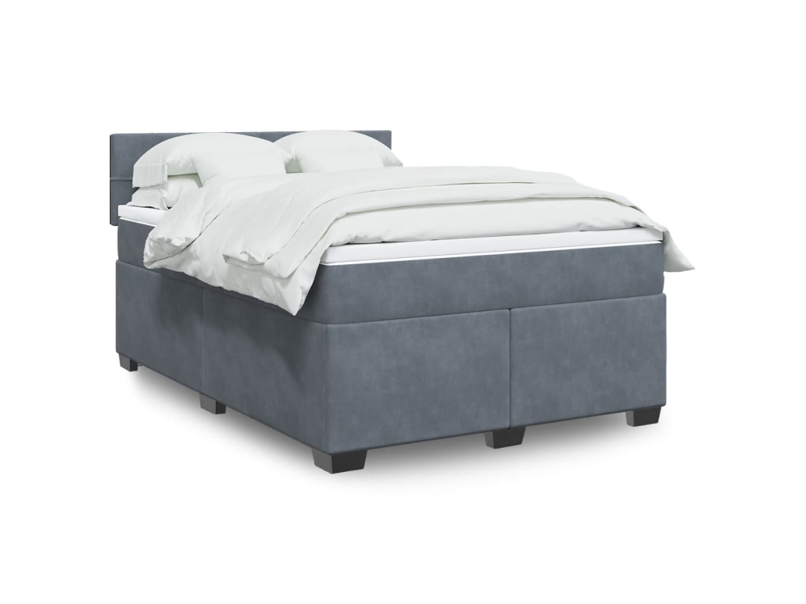 Vidaxl Cama Com Molas/colchão 140x190 Cm Veludo Cinzento-escuro