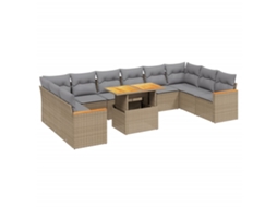 Conjunto de 11 sofás de jardim com almofadões Vime Pe Bege MAISON EXCLUSIVE