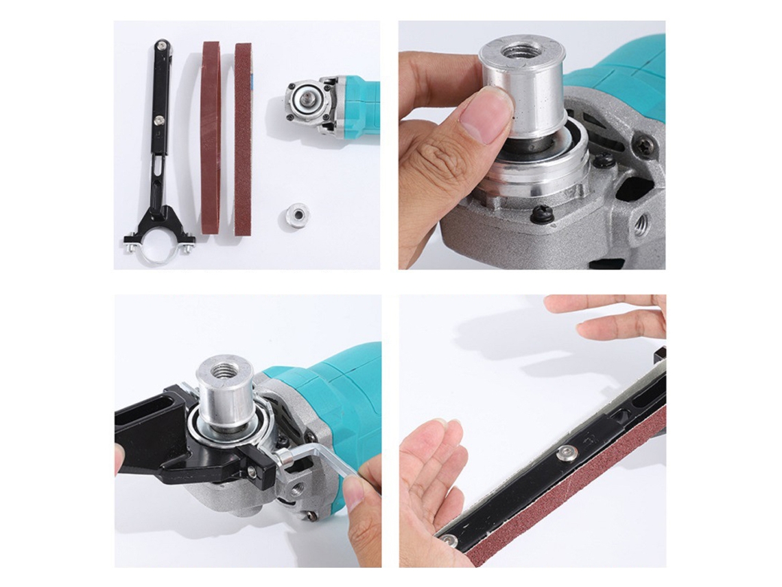 Lixadeira de cinta modificada para esmerilhadeira angular 100/125, ferramenta multifuncional para marcenaria.