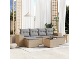 Vidaxl 7 Pcs Conjunto De Sofás P/ Jardim Com Almofadões Vime Pe Bege