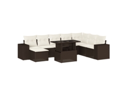 Conjunto de 9 Sofás para Jardim com Almofadões Vime Pe Castanho MAISON EXCLUSIVE