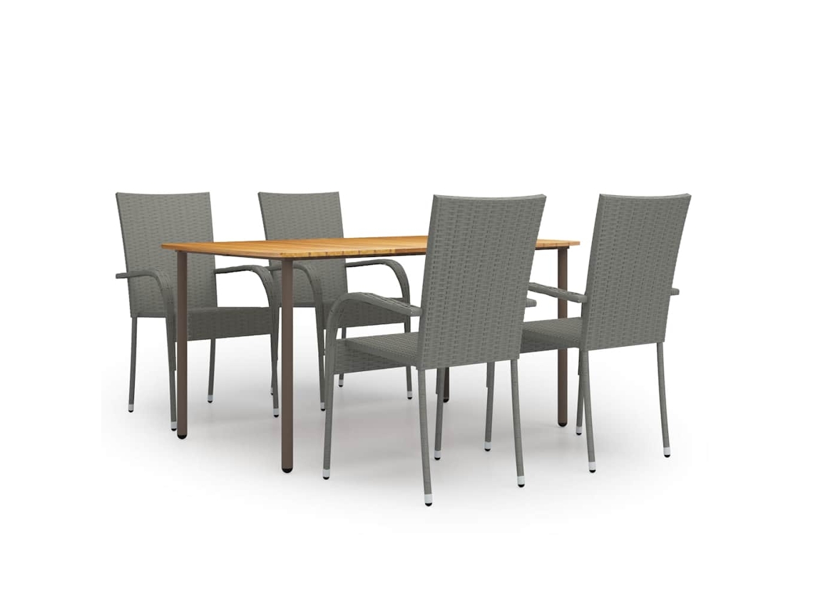 Vidaxl 5 Pcs Conjunto De Jantar Para Jardim Vime Pe Cinzento