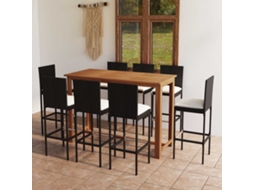 Vidaxl 9 Pcs Conjunto De Bar Para Jardim Com Almofadões Preto