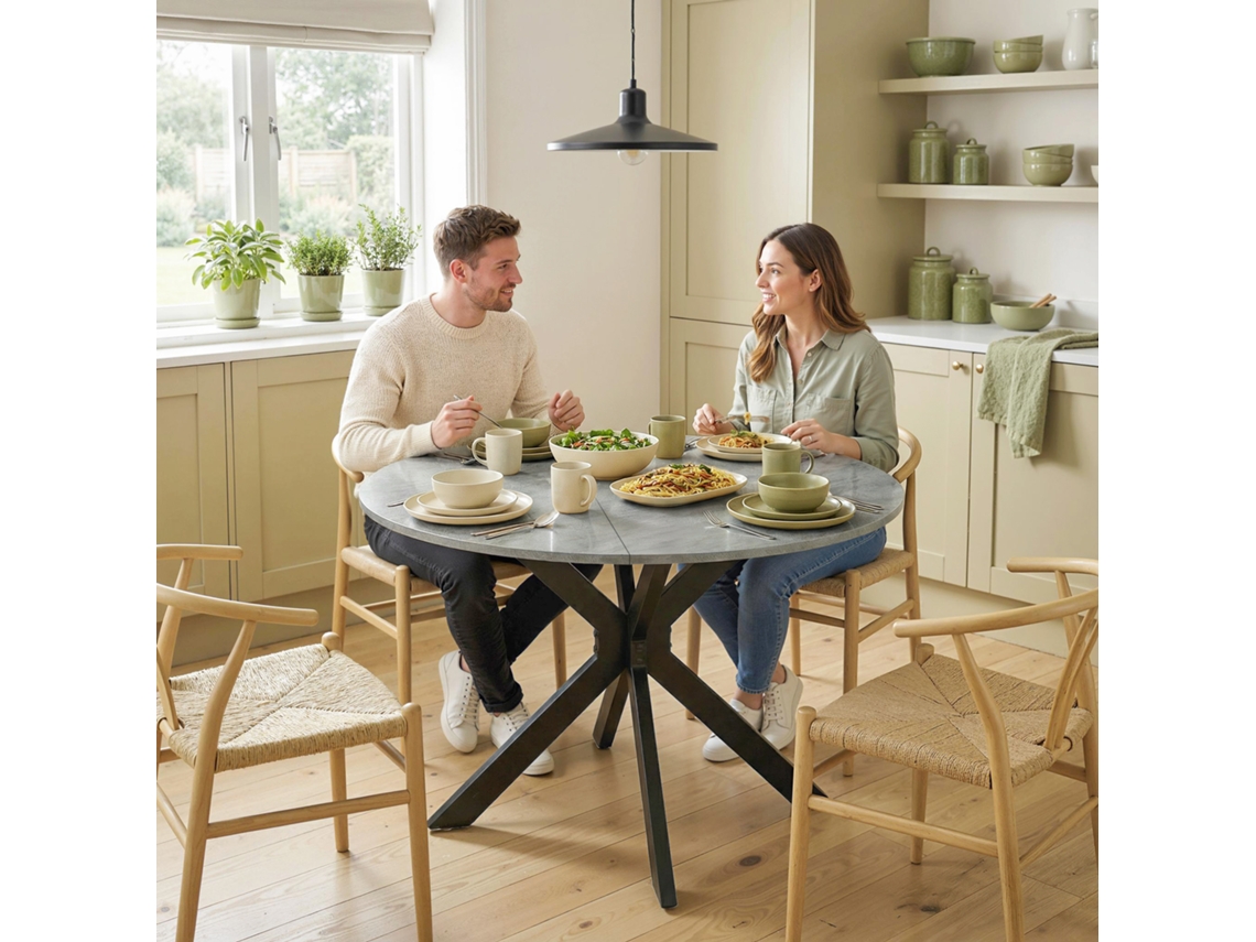 Folding Dining Table For 2-6 People, Round Folding Table With Double X Steel Frame, Thick Table Top, Cement Gray