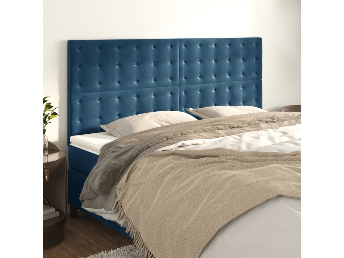 Cabecero de terciopelo de 4 piezas 100x5x78/88 cm azul oscuro