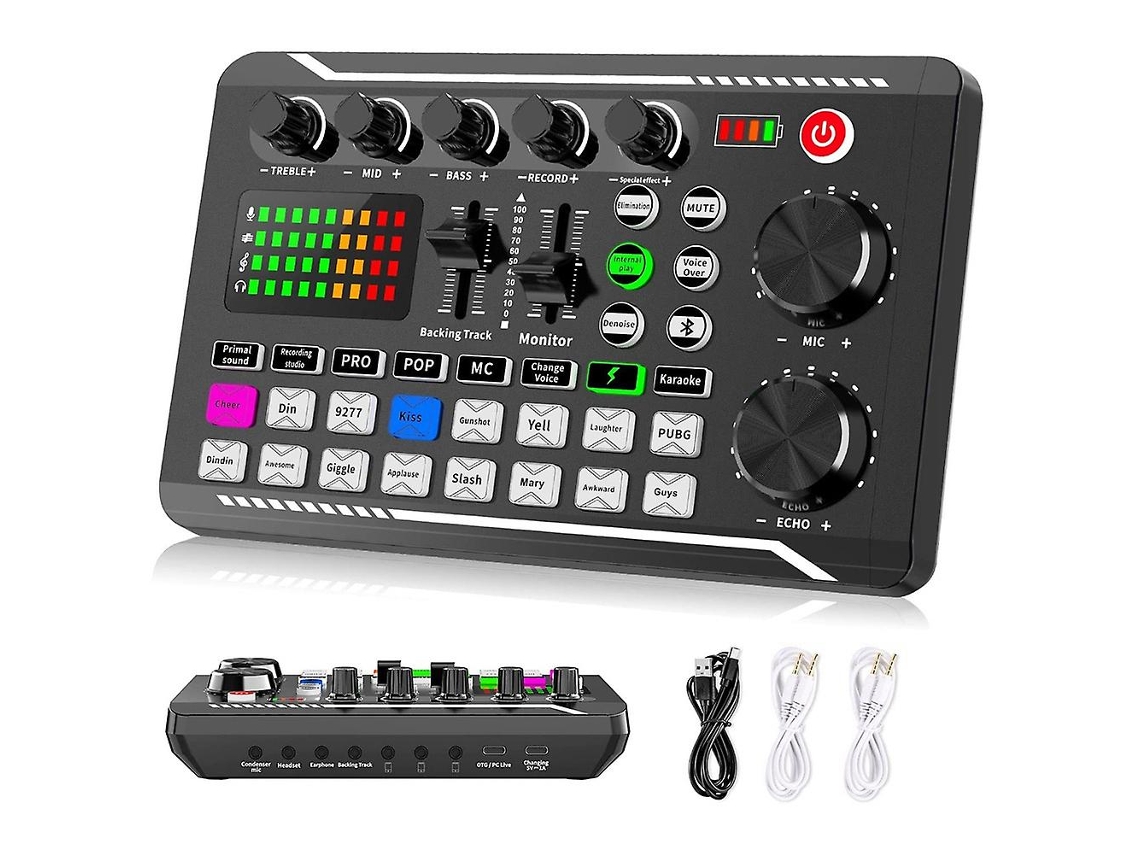 Placa de som F998 Live, mixer de áudio para podcasts e distorção de voz para karaokê com microfone. Brilvibera