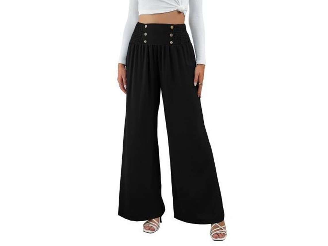 2026 pantalones Anchos de Lino para Mujer Verano Alto Talle Elástico Pantalones de Playa M Negro