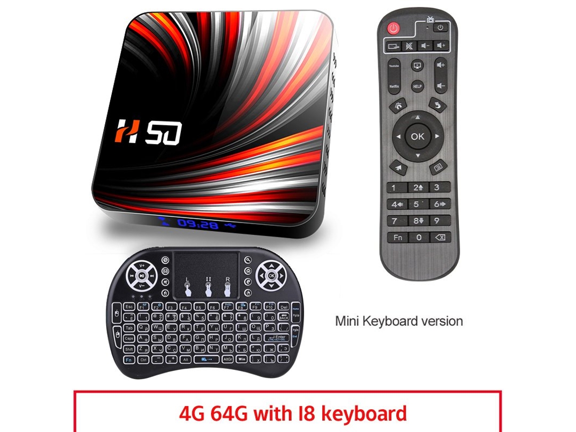 Box Smart Tv Para Android 10.0 4K 4Gb 32Gb 64Gb 3D Vídeo 4+64Gbritish Plug+I8 Keyboard