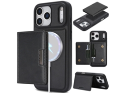 Capa Para Iphone 17 Pro, Com Suporte Magnético Para Cartões, Em Couro Sintético, Preta.