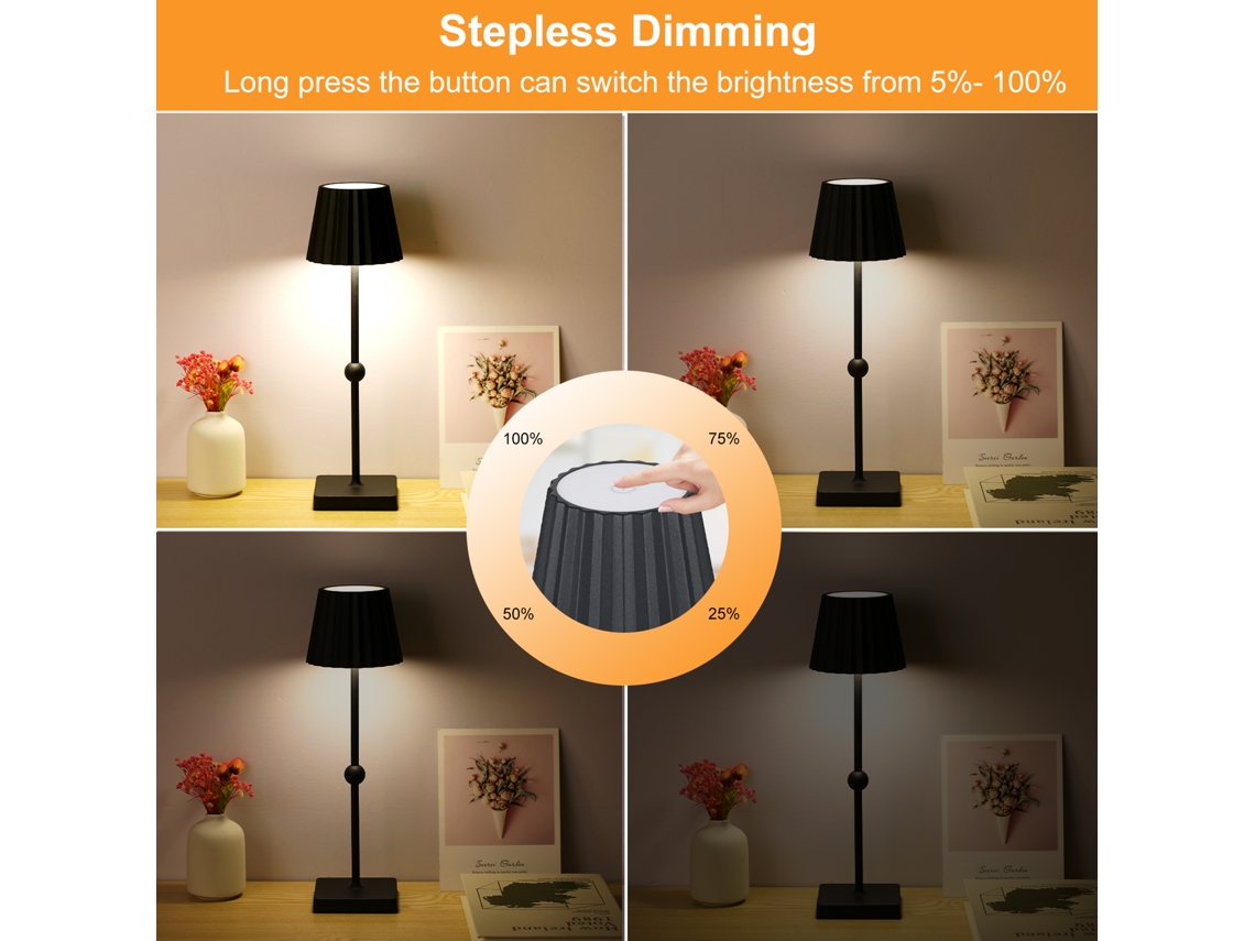 Lâmpada de Mesa Recarregável com Toque Controle Dimmable Luz de Noite | S/MARCA