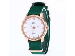 Relógio de quartzo unissex com pulseira de nylon, mostrador elegante com numerais romanos, cor verde.
