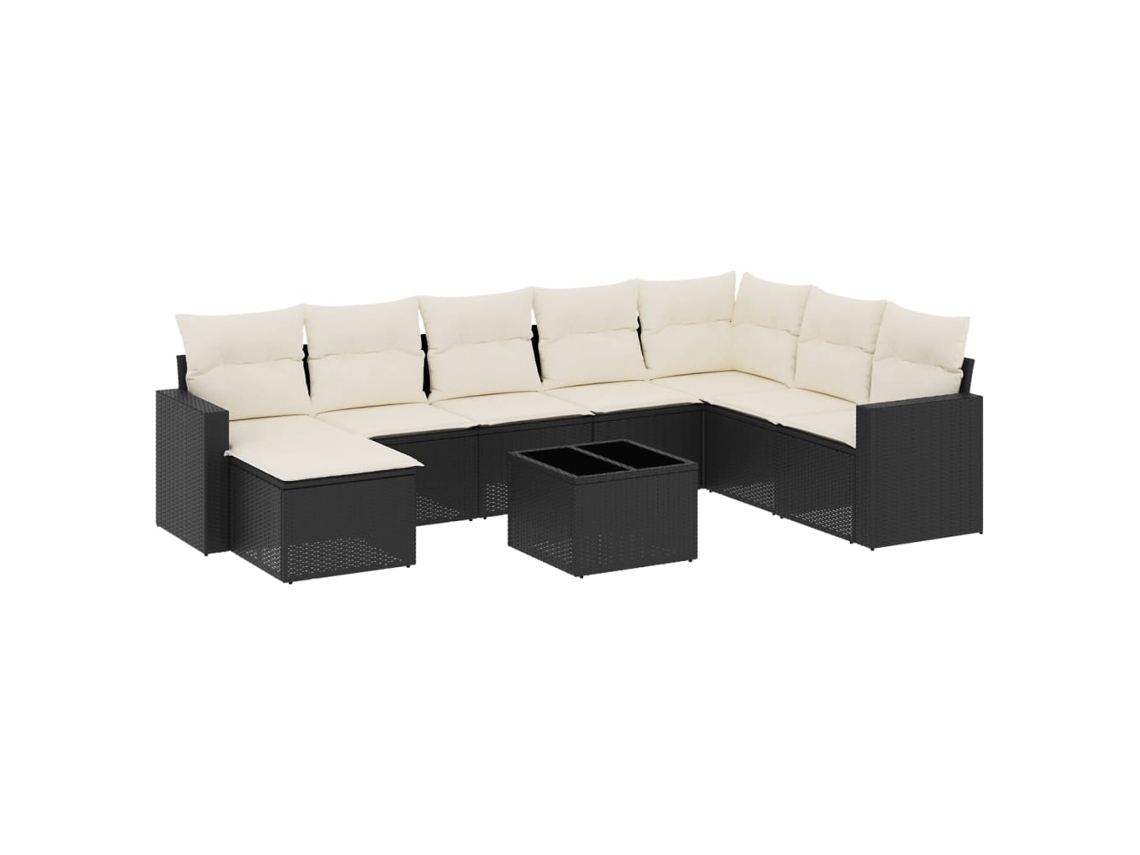 Conjunto 9 de sofás p/ jardim c/ almofadões vime PE preto