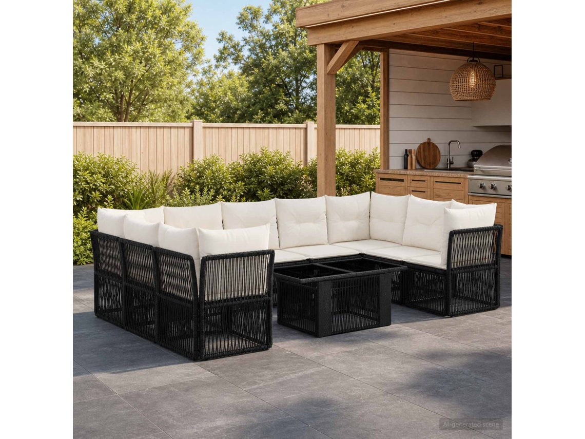 Vidaxl Conjunto De Sofá De Jardim 10 Unid. Preto Vime Pe