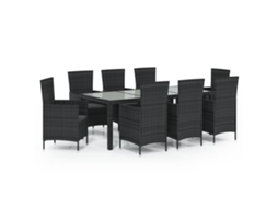 Maison Exclusive - 9 Pcs Conjunto Jantar Exterior Com Almofadões Vime Pe Preto