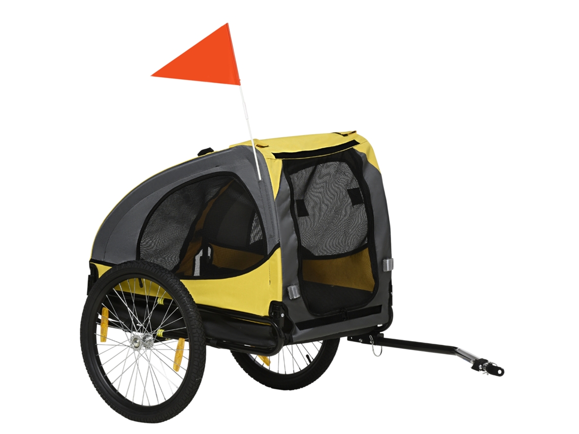 Reboque Pet Médio 20kg com Janelas Tela Oxford Amarelo 140x71x83cm