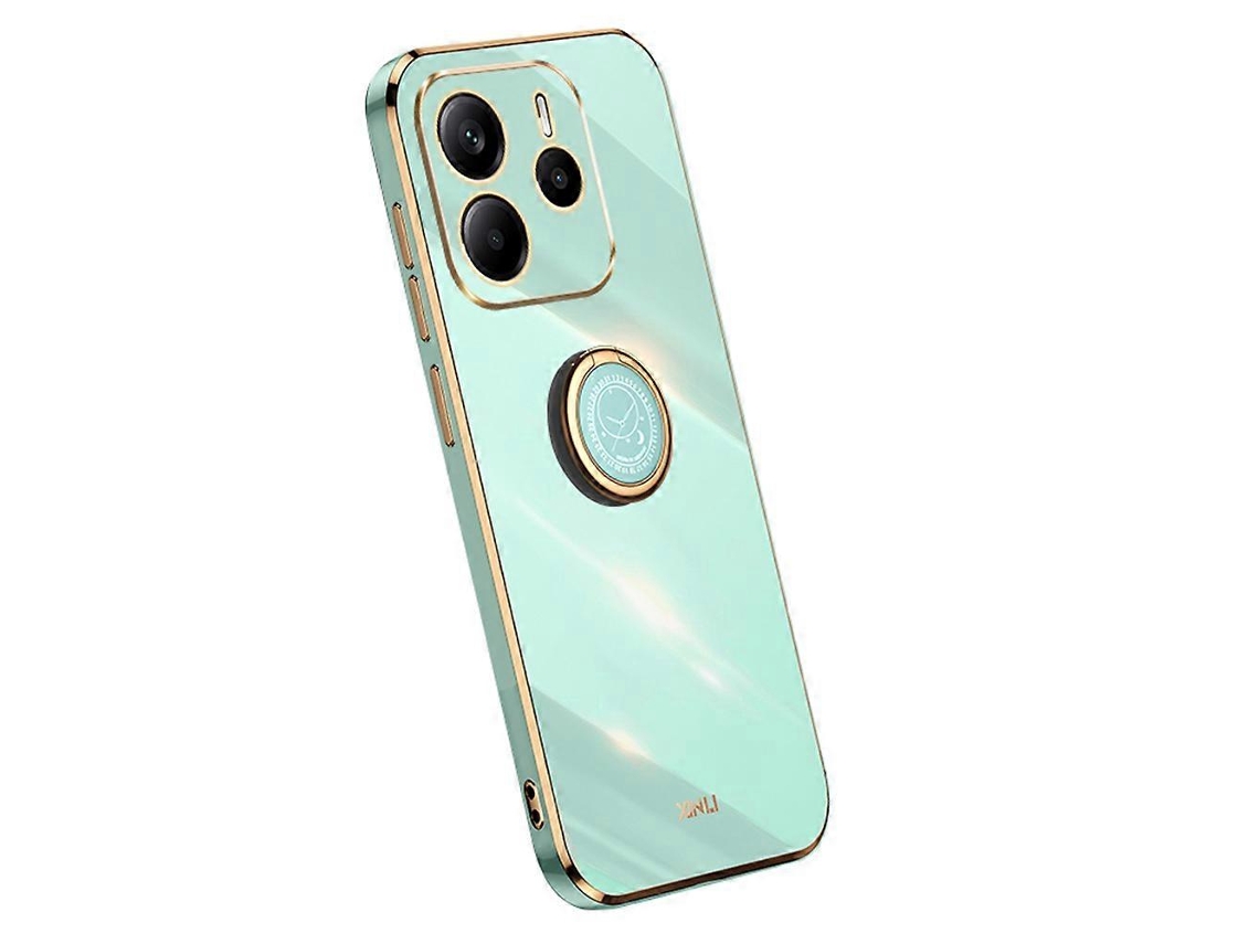 Capa Protetora Para Xiaomi Redmi Note 14 5g Com Anel E Suporte Galvanizado Tpu Ciano