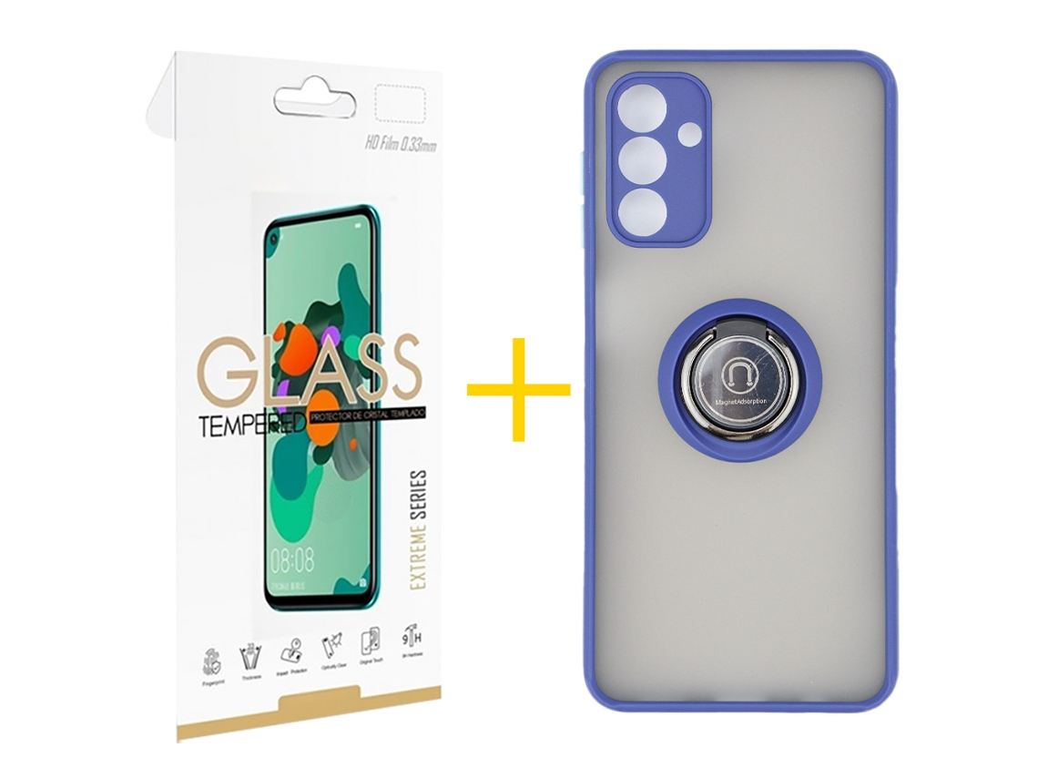 Pack 1 x Película de Vidro Temperado 2.5D + Capa SKYHE Samsung Galaxy A16 5G Gel Bumper Ring Azul