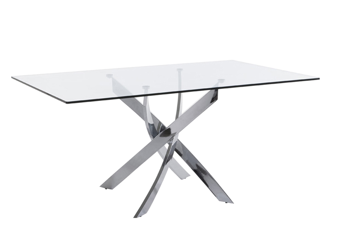 Mesa de Refeição ANGEL CERDÁ. 1061 (Prateado - Vidro, Aço - 150 x 95 x 75 cm)