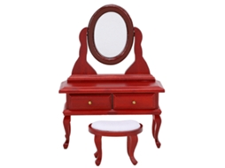 Rebe-móvel Miniatura Para Casa De Bonecas: Mesa De Maquiagem Estilo Europeu Modelo Em Madeira Cor Carvalho 1:12