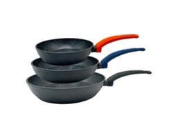 Conjunto de 3 Frigideiras de Alumínio KLACK Tamanhos: 20 24 28 Cm Revestimento Antiaderente Efeito Pedra Pegas em Cor Soft-Touch