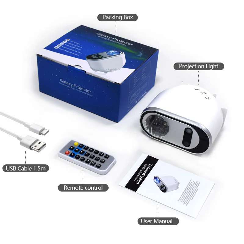 Projetor de Estrelas Led, Projetor de Aurora Boreal, Lâmpada Lunar para Galáxias, Branca, Sem Bluetooth, Bluetooth BRILVIBERA