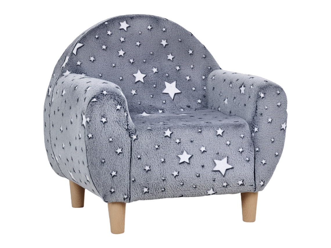 Poltrona Para Crianças Com Desenho De Estrelas Que Brilham No Escuro Tecido Suave De Veludo 55x40x55 Cm Cinzento