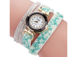 Relógio de Pulseira Feminino de Quartzo com Pulseira Multicamadas e Cristais Coloridos (branco)