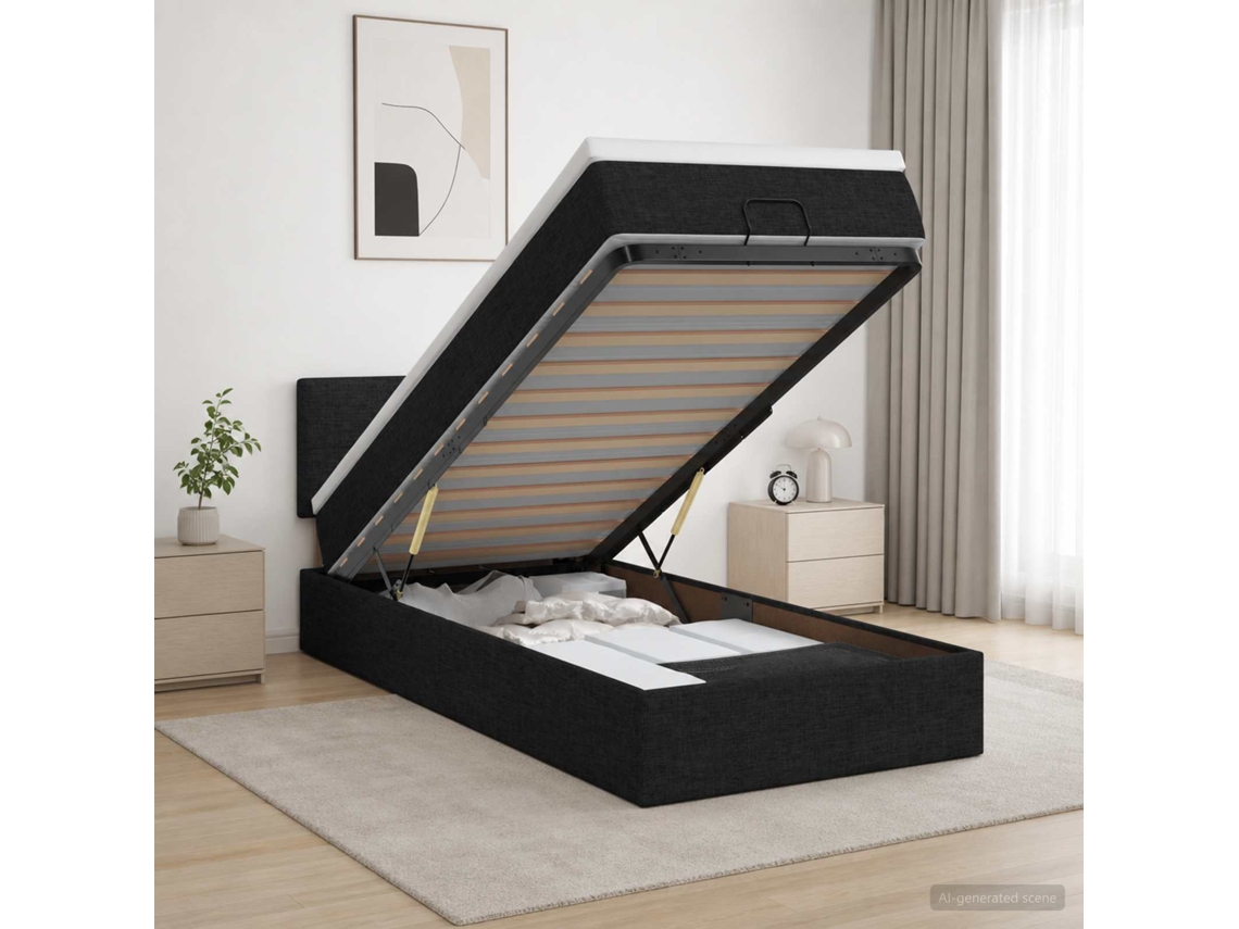 Vidaxl Cama Ottoman Com Colchão Com Cabeceira Preto 80 X 200 Cm Tecido