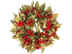 Corona De Hojas De Arce Artificial Para Cosecha Otoño Con Frutos Y Bayas Rojas 35cm