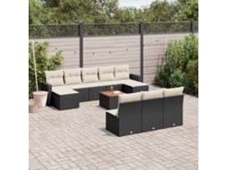 Vidaxl 11 Pcs Conjunto Sofás De Jardim C/ Almofadões Vime Pe Preto