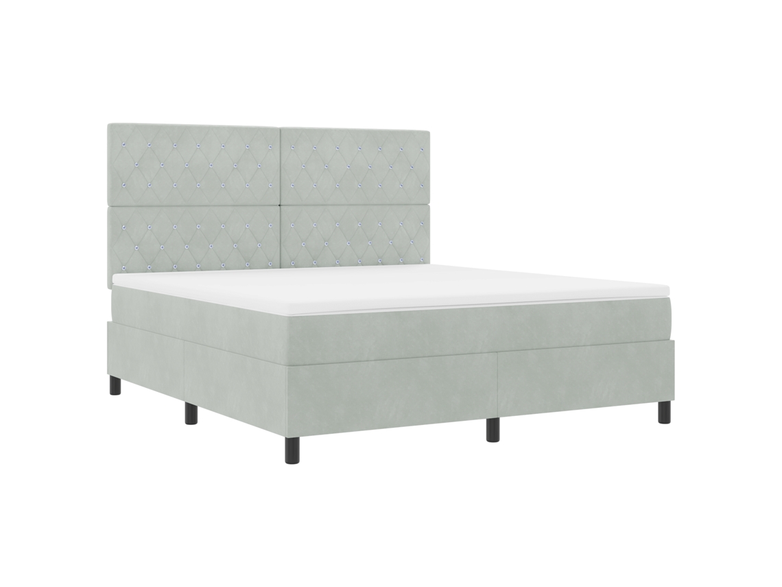 Cama Box  Com Colchão & Luz Led Cinza Claro Vidaxl Veludo (180x200 Cm)