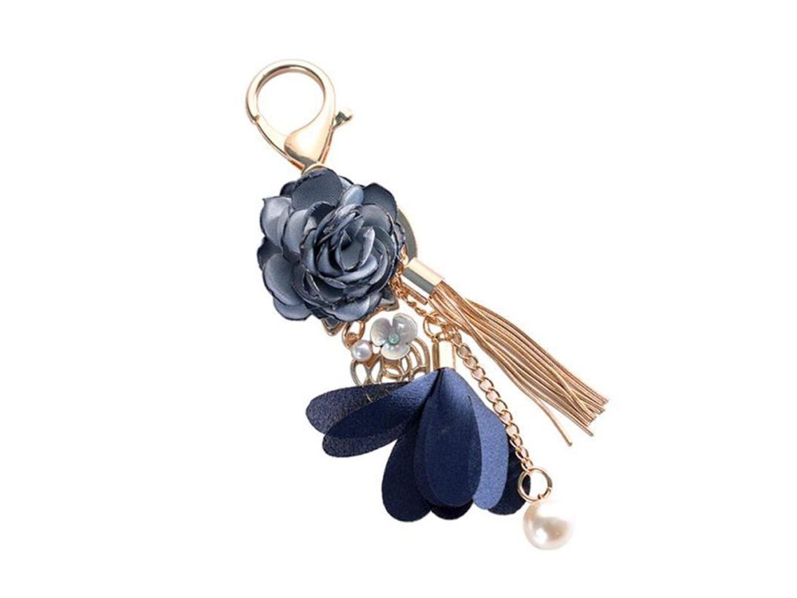 2026rebe llavero de Flores com Pérolas Falsas para Carro Bolsa Azul Porta chaves Acessório Estilo