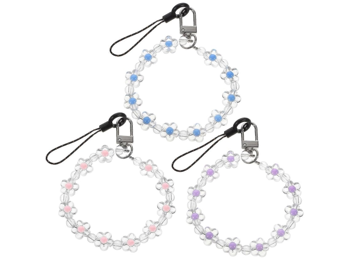 Cordão De Celular Com Pingente De Flores E Pulseira