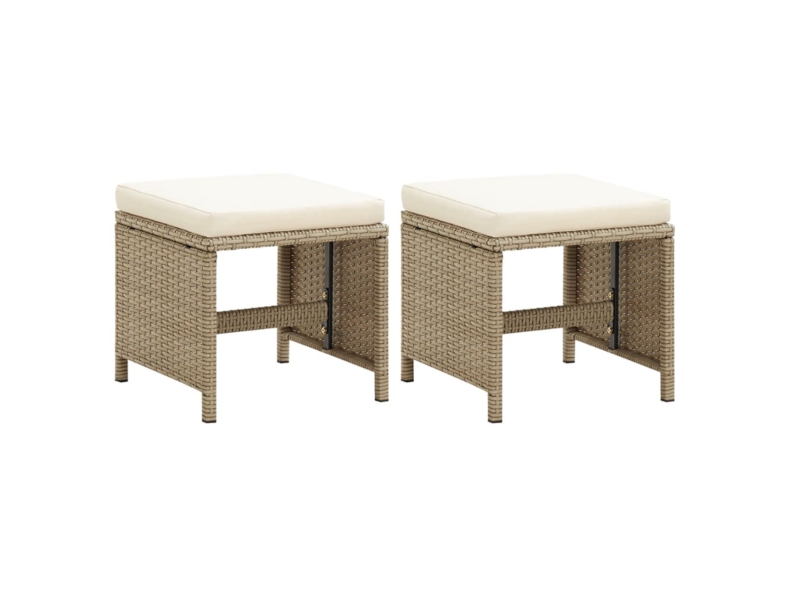 Vidaxl Bancos De Jardim 2 Pcs Com Almofadões Em Vime Pe Bege