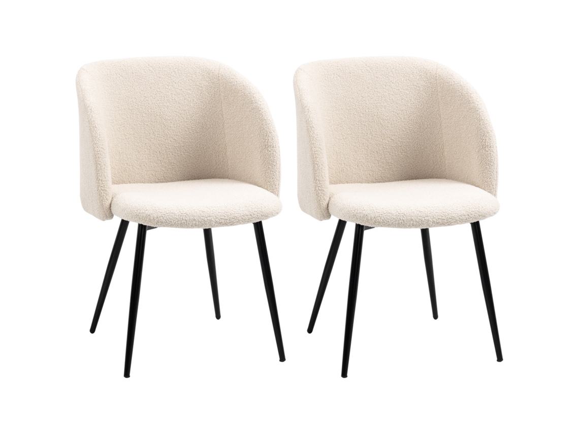 Conjunto De 2 Cadeiras De Jantar Com Encosto Em Tecido Com Efeito De Lã E Pés De Aço, 55 X 62 X 80 Cm, Bege E Preto.