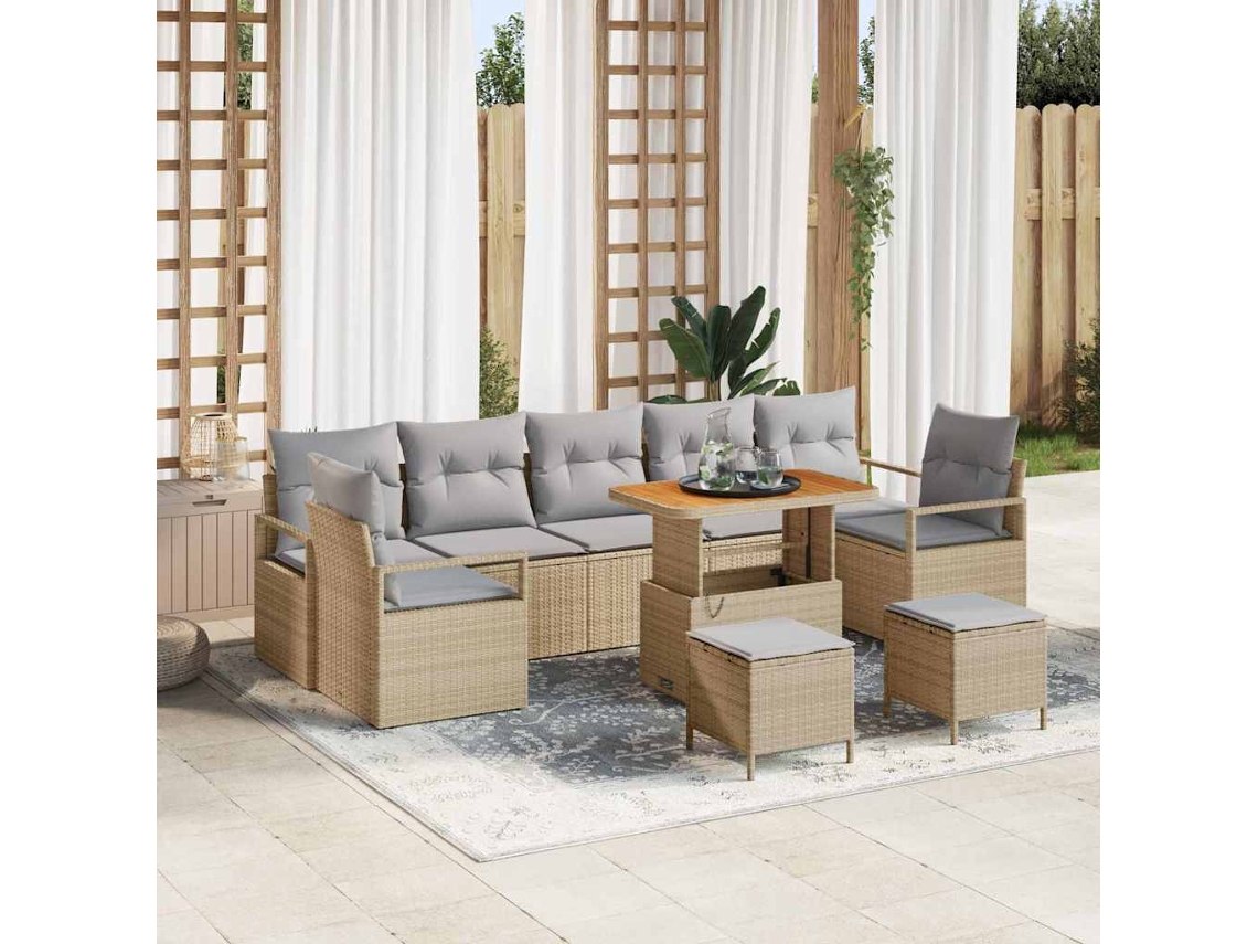 Vidaxl Conjunto De Sofá De Jardim 10 Unid. Bege Vime Pe