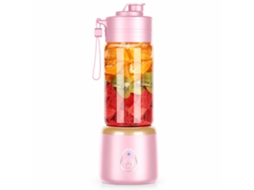 Liquidificadora Portátil Recarregável Rosa 400 Ml Com 2 Copos, Para Sumos E Batidos
