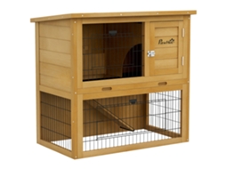 Gaiola De Madeira Para Coelhos, 2 Andares, Com 3 Portas, Bandeja Deslizante, Rampa, Telhado De Betume, 85 X 50 X 80 Cm, Amarela