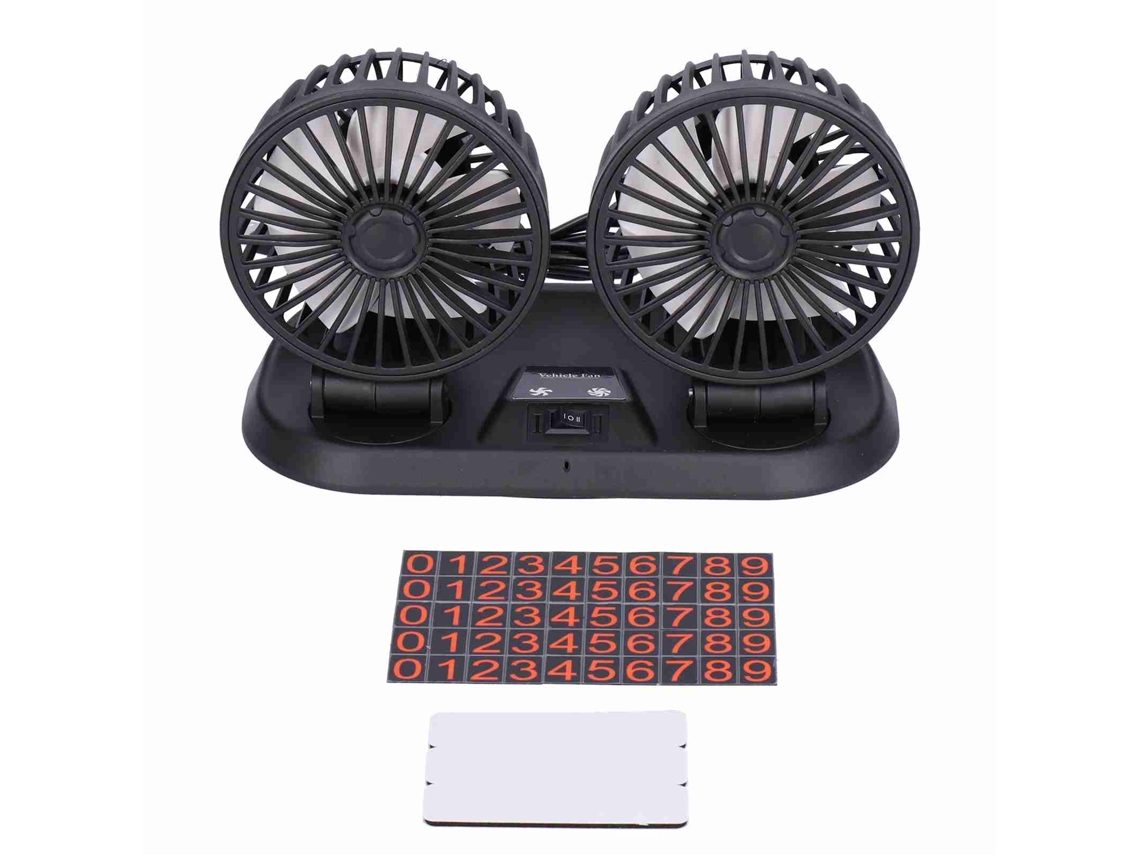 Ventilador elétrico de carro de duas cabeças 5 pás USB 360° rotativo com adesivo de estacionamento S/MARCA