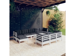 11 Pcs Conj. Lounge De Jardim C/ Almofadões Pinho Maciço Branco Dkd Home Decor