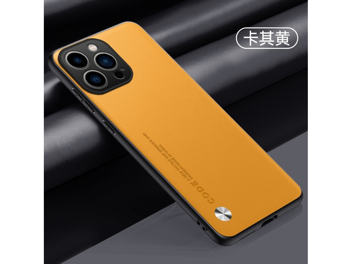 Capa Oficial Para Iphone 17 Pro Max Em Couro Liso, Cor Cáqui/amarelo, Modelo Business.