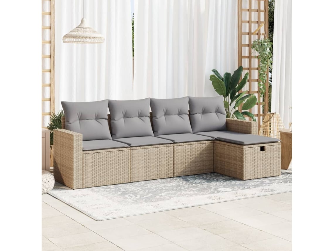 5 Pcs Conjunto De Sofás P/ Jardimconjuntos Relax Jardimconjunto De Jantar Com Almofadões Vime Pe Bege Cfw520039 Lovely Home