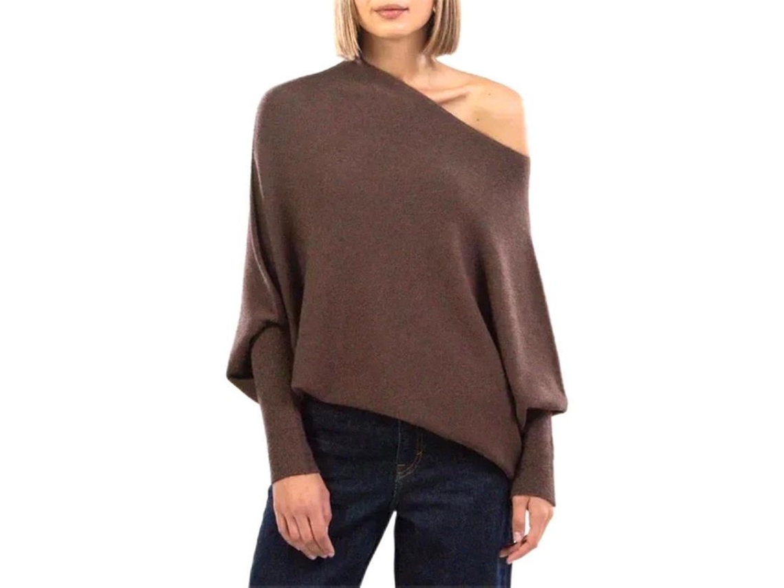 2026 jumper Assimétrico com Drapeamento Suave, Manga Larga Oversized para Mulher, Gola Pendente e Estilo Versátil
