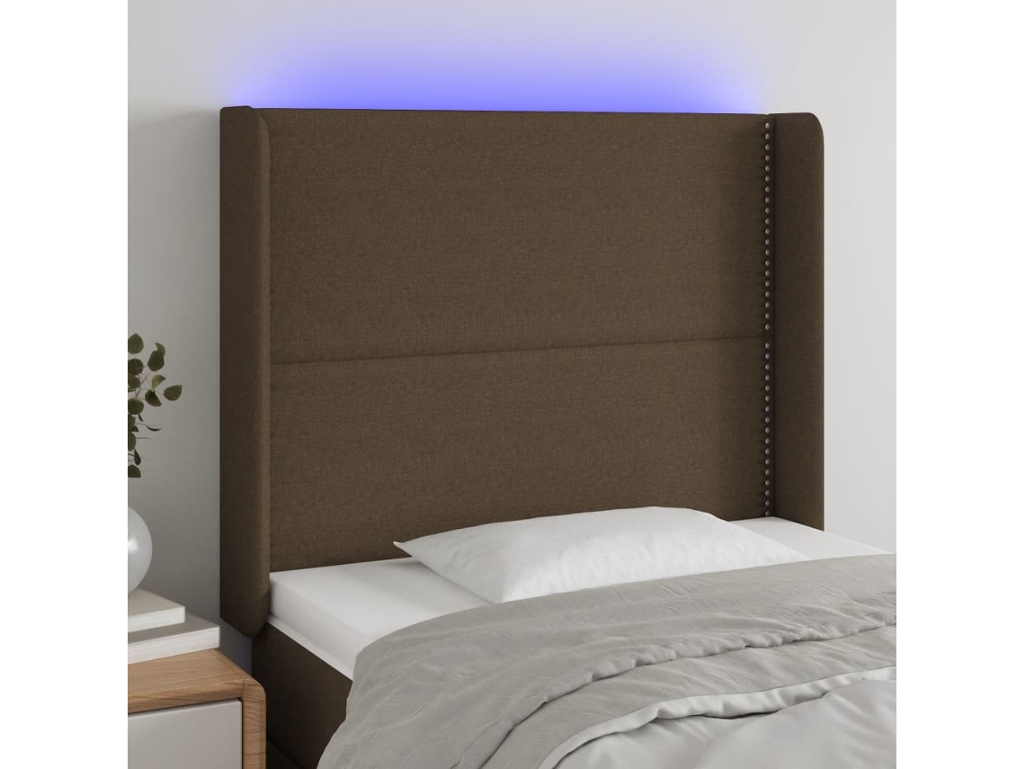 Vidaxl Cabeceira De Cama C/ Luzes Led Tecido 93x16x118/128 Cm Castanho
