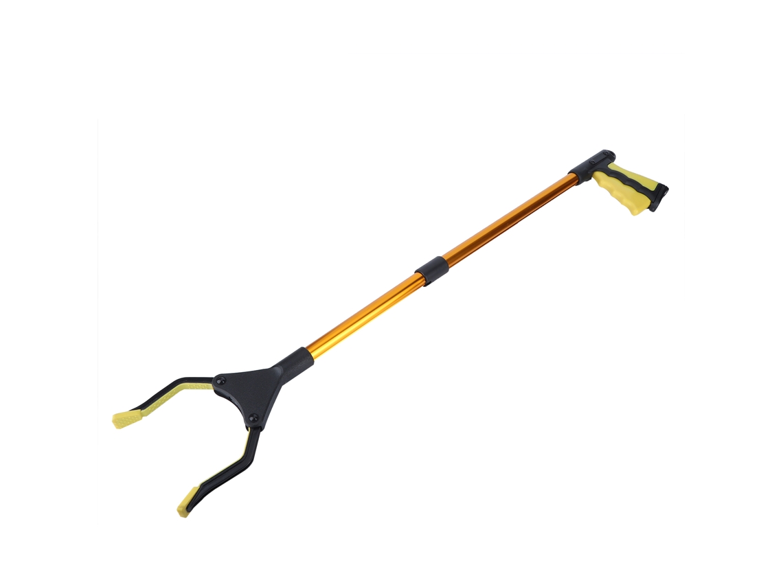 Pinça de Lixo Dobrável com Cabo Longo Amarelo e Tubo Dourado