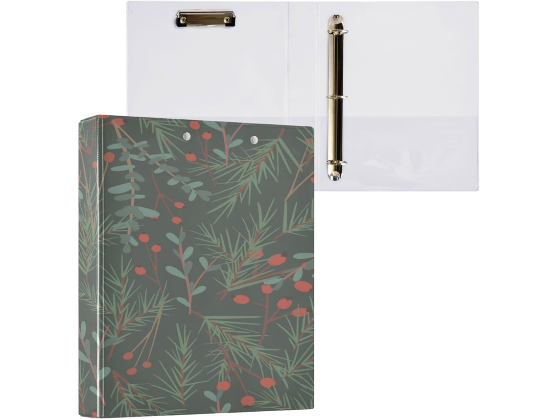 Pacote com 1 Pasta de Argolas 3,8 Cm Capa Bolso, 1/2 Pastas Escolares, Dura, Estampa Natal e Ano Novo 27 X 31,