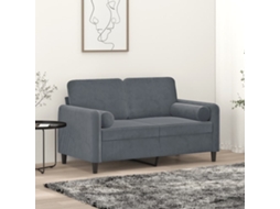 Vidaxl Sofá 2 Lug. C/ Almofadas Decorativas 120 Cm Veludo Cinza-escuro