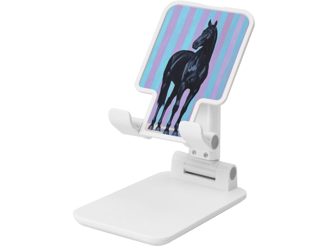 Cavalo Preto Com Listras Azuis E Roxas Suporte Dobrável Para Celular Altura Ângulo Ajustáveis Compatível Todos Os