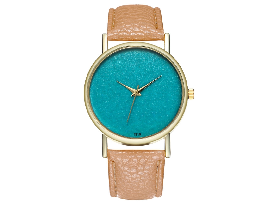 Relógio de pulso feminino elegante com pulseira de PU, mostrador redondo e visor analógico (bege)