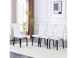 Conjunto De 4 Cadeiras Macias Em Croco Retrô, Branco E Preto, Com Fecho De Cristal E Couro Sintético, Adicionando Elegância À Sala De Jantar.